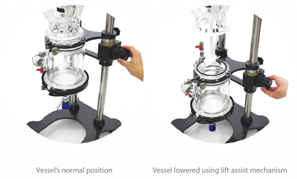 Vessel lowered using lift assist mechanism